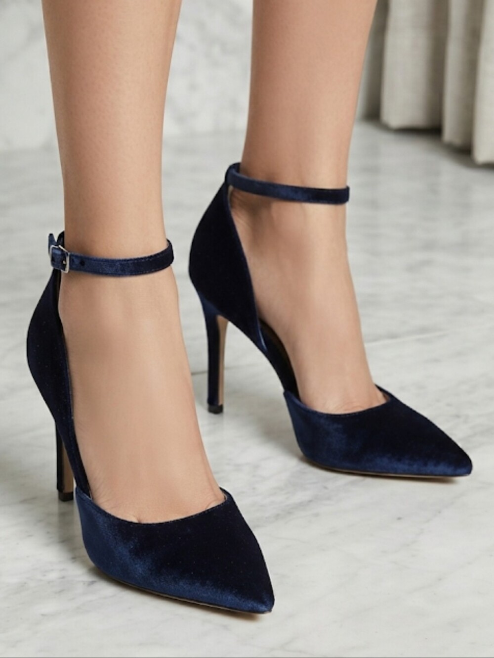 SAM EDELMAN Tia Womens Ankle Strap Blue Velvet Heel Size 7.5 Authentic